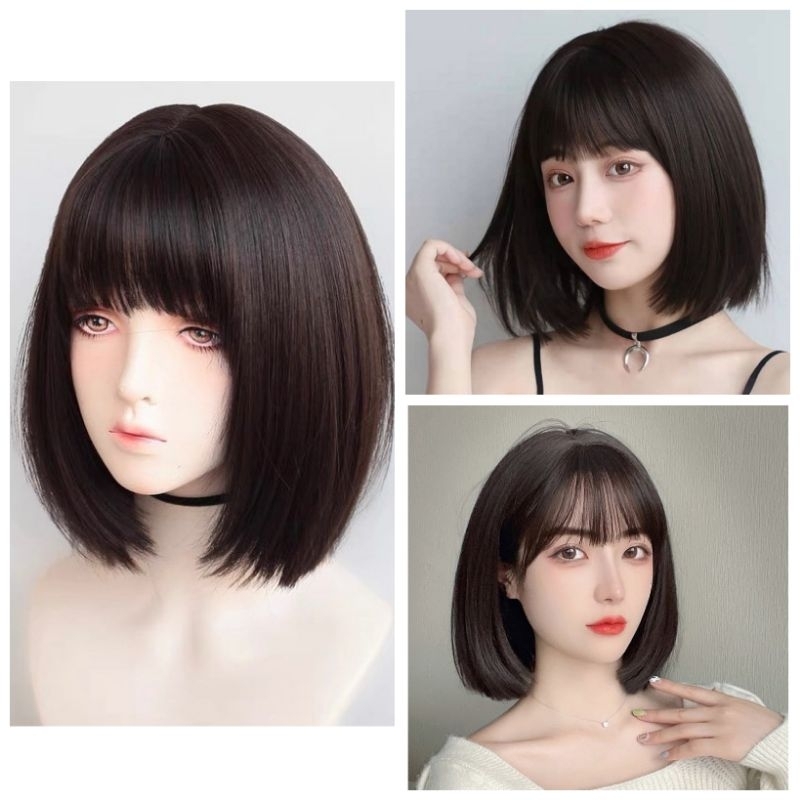Wig Full Rambut Wanita pendek Sebahu rambut model cewek Korea / Wig Bob wanita korea