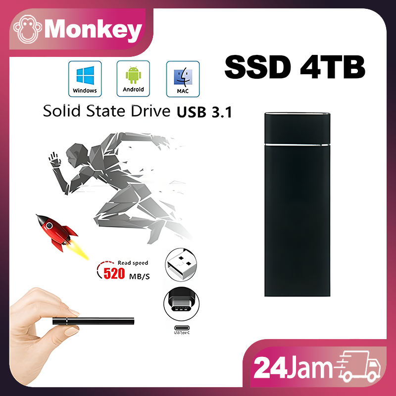 SSD Eksternal 4TB USB 3.0 Type-C ssd portable eksternal hp solid state drive ssd laptop PC