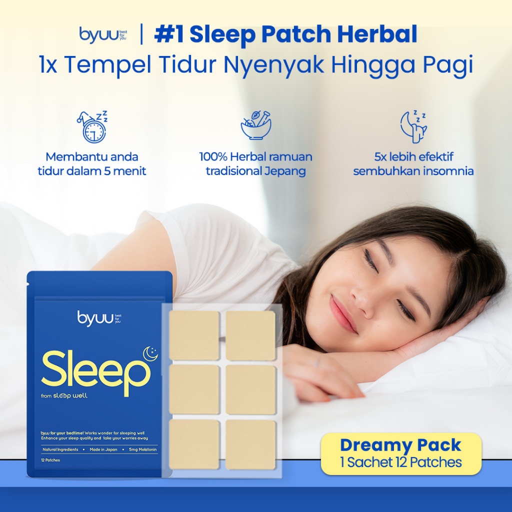 BYUU Sleep Patch Tidur Nyenyak Tanpa Obat Tidur Melatonin 12 Patch