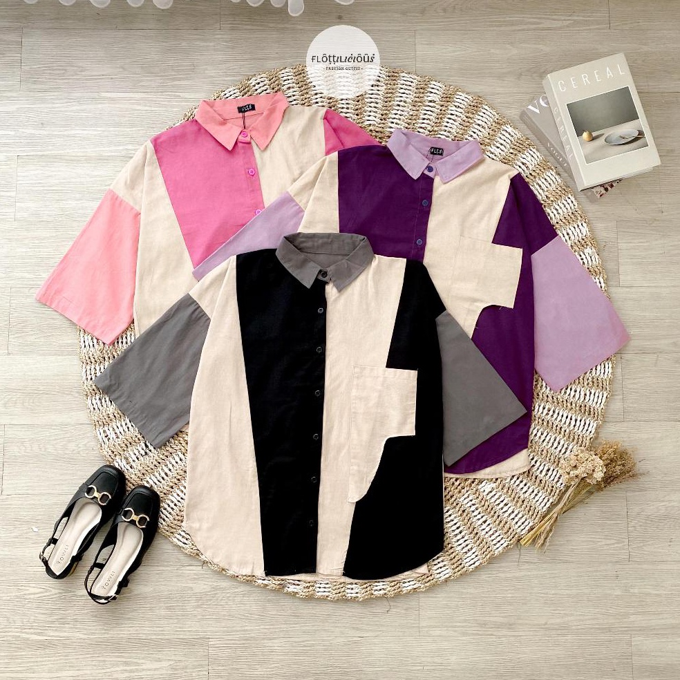 KODE D9B MAIZA SHIRT  FLOTTILICIOUS  Oversize Blouse  Bahan Katun Linen Rami  Bigsize Outfit  Kemeja