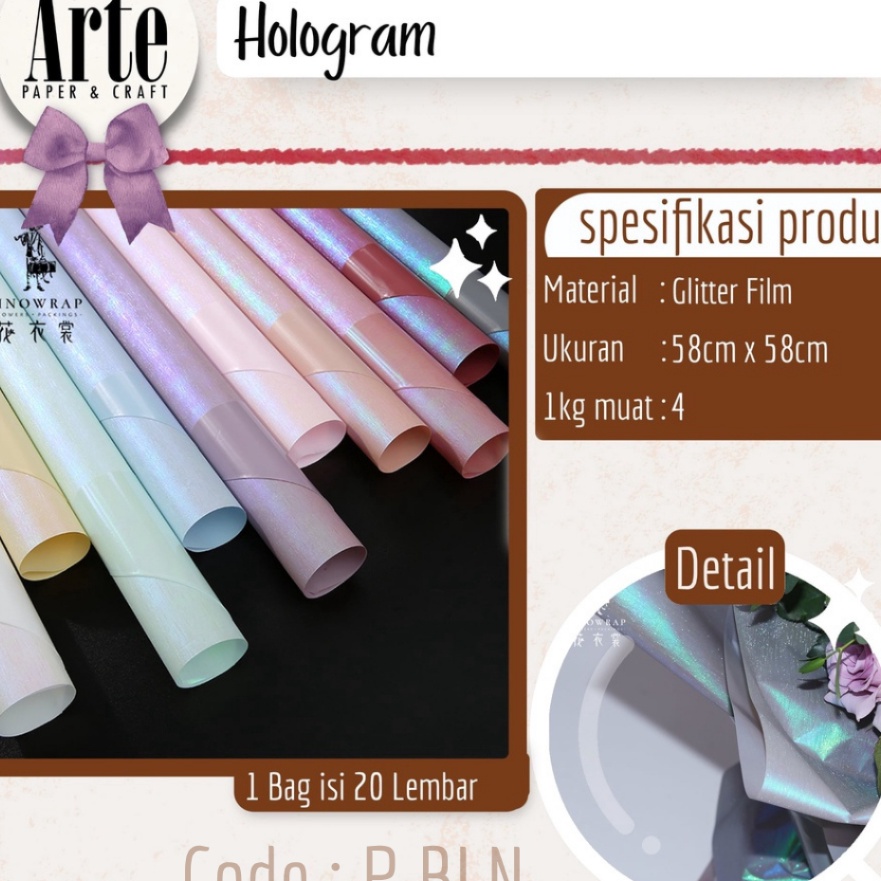 

FG2 2 Lembar Cellophane Hologram Kertas Buket Korea Bunga Flower Wrapping Paper Kado Arte Grosir Jakarta PBLN