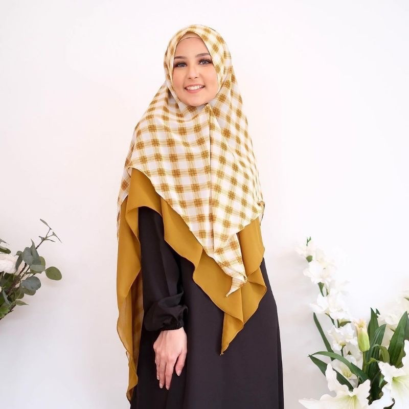 MEISA KHIMAR HIJAB INSTANT MOTIF KOTAK-KOTAK KERUDUNG SYARI JILBAB JUMBO 2 LAYER PREMIUM