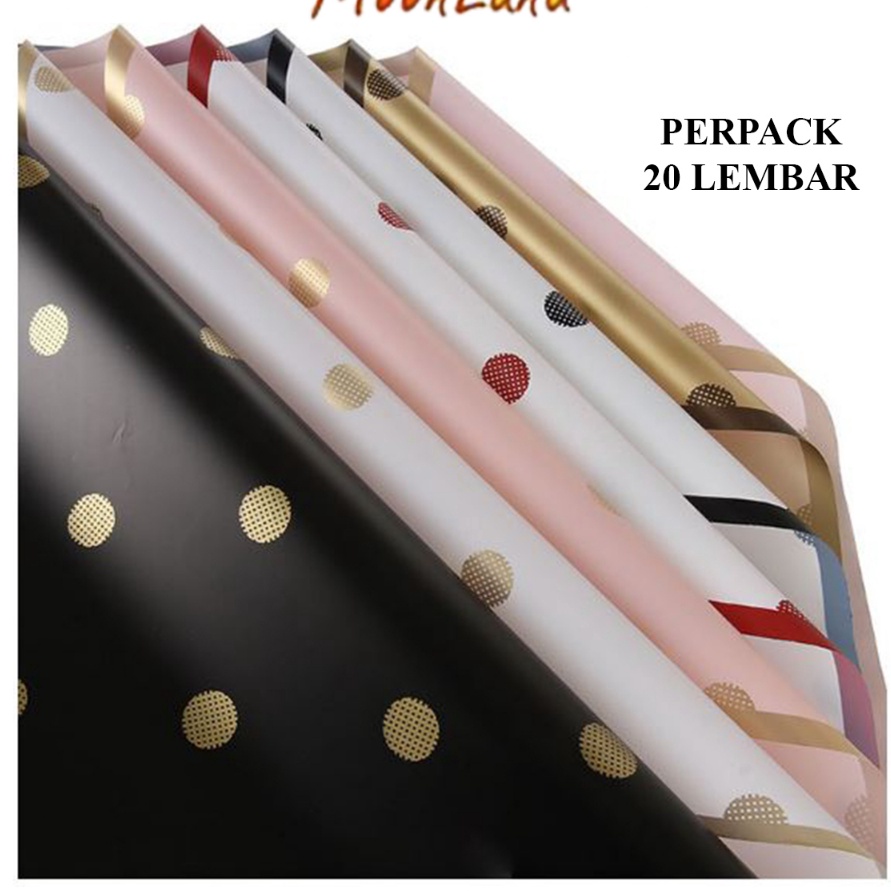 

Boom 2 LEMBAR KERTAS BUKET KERTAS KADO MOTIF POLKADOT GOLD LINE WRAPPING PAPER PREMIUM CELLOPHANE WATERPROOF KB63