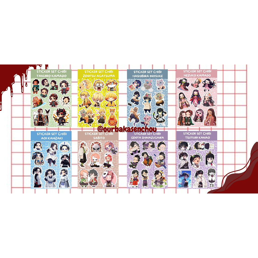 STICKER ANIME SET CHIBI GLOSSY KIMETSU NO YAIBA / DEMON SLAYER (VERSI I) KAMADO TANJIRO NEZUKO ZENIT