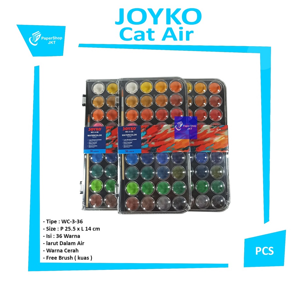 

KODE T2O3 JOYKO Watercolor Set Cat Air WC3 Isi 36 Warna Pallet