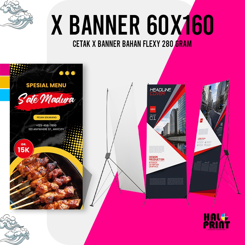 cetak X BANNER + TIANG - CUTOM FREE TEMPLATE DESAIN / STAND BANNER / 60 X 160 CM
