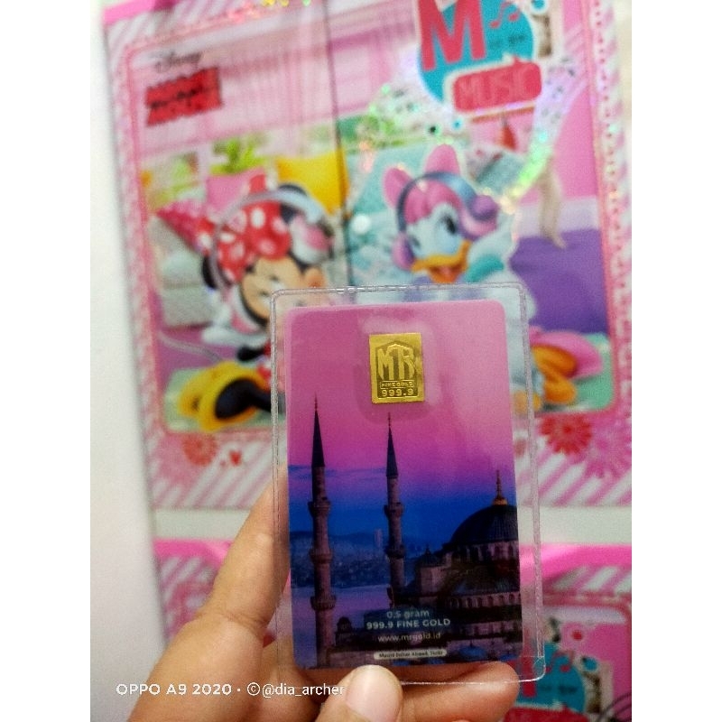 EMAS MURNI MR GOLD 0,5 Gram 999.9 FINE GOLD PT.DINAR KR DESAIN MASJID SULTAN AHMED, TURKI