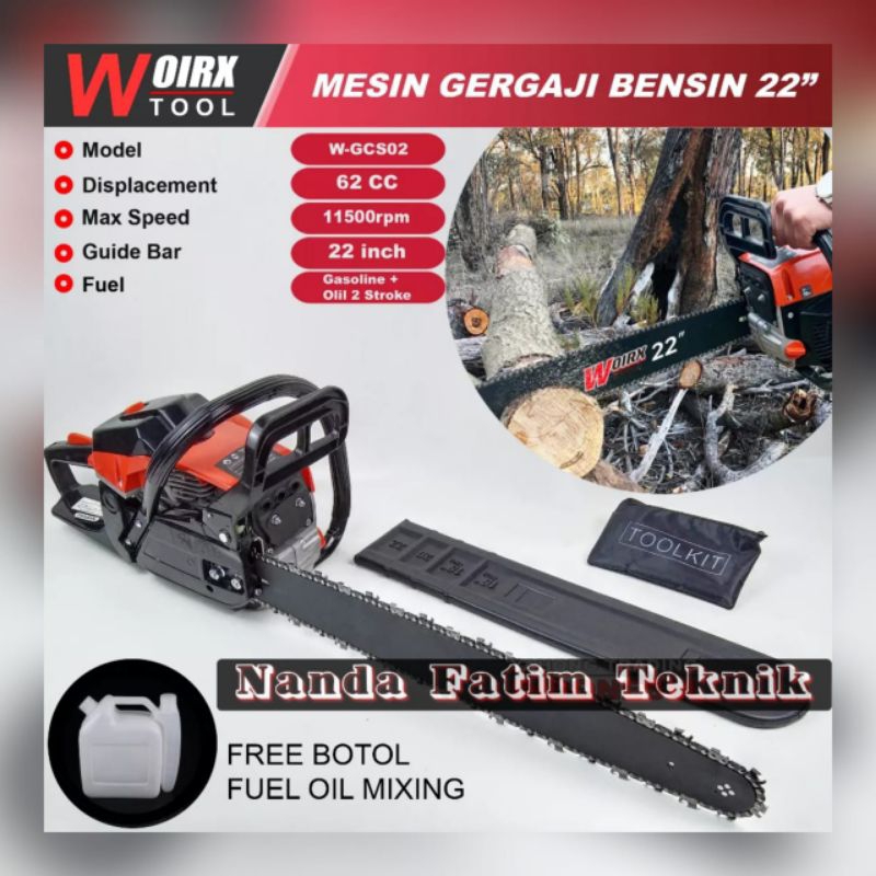 mesin gergaji pohon gergaji kayu sinso WOIRX 2tak 22inch 62cc senso bar canggih chainsaw