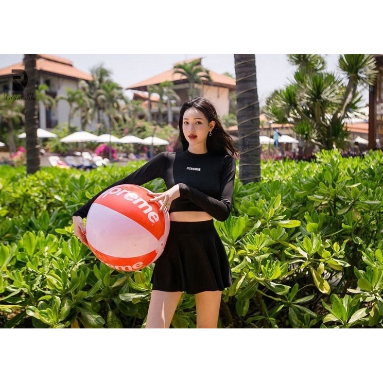 Spesial Harga  Lady Swimsuit Rashguard sets Lengan Panjang Skirt Rok Pendek Long Sleeve Skirt Black 
