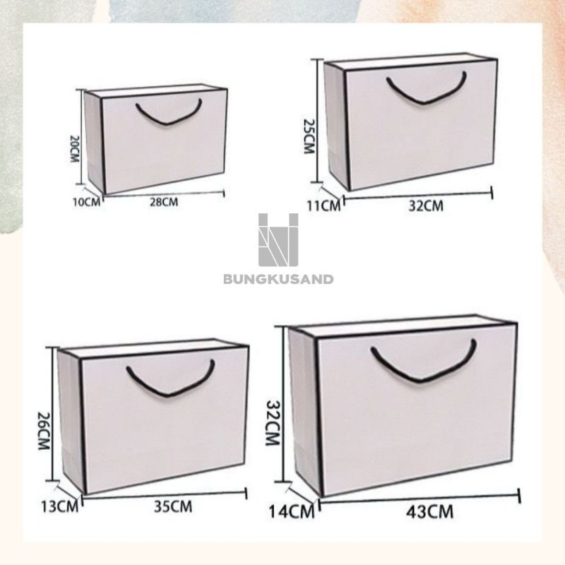 

PAPER BAG PUTIH LIST HITAM MODEL ELEGANT MEWAH TAS KADO GOODIE BAG CLASSIC WHITE PAPERBAG