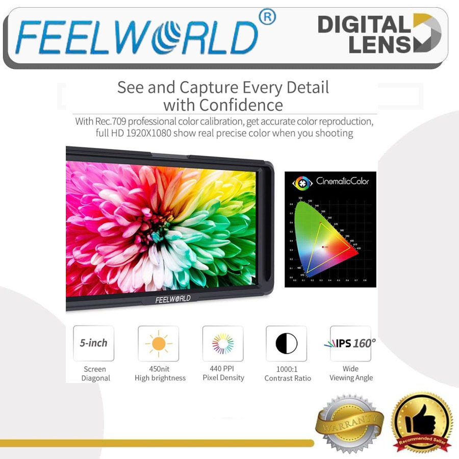 FEELWORLD F5 5 INCH 4K HDMI CAMERA Field Monitor FHD 1920x108