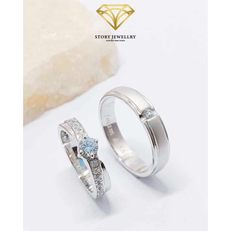 Cincin couple emas putih dan perak 999