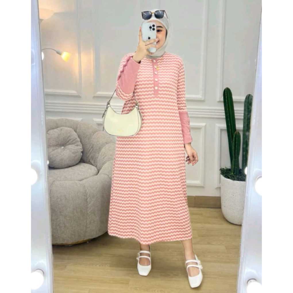 gamis muslim midi dress wanita kaos knit rajut import busui inara