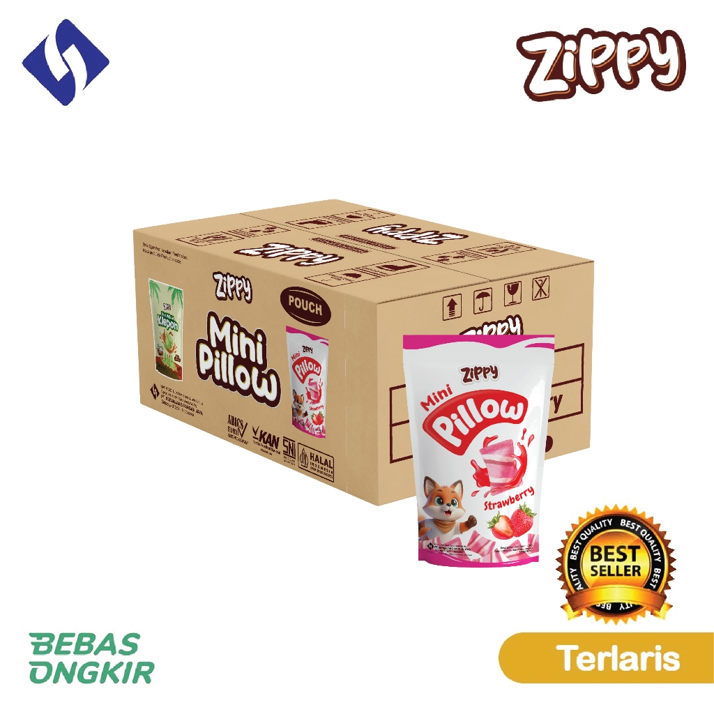 

Biskuit Zippy Mini Pillow rasa Stroberi 1 Karton 30 Pcs