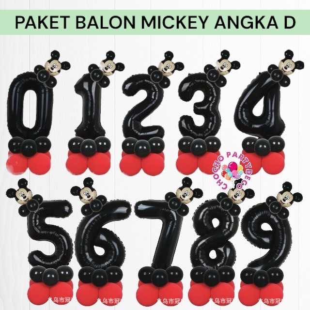 Paket Balon MICKEY MOUSE Angka D / Dekorasi Ulang Tahun Mickey Mouse