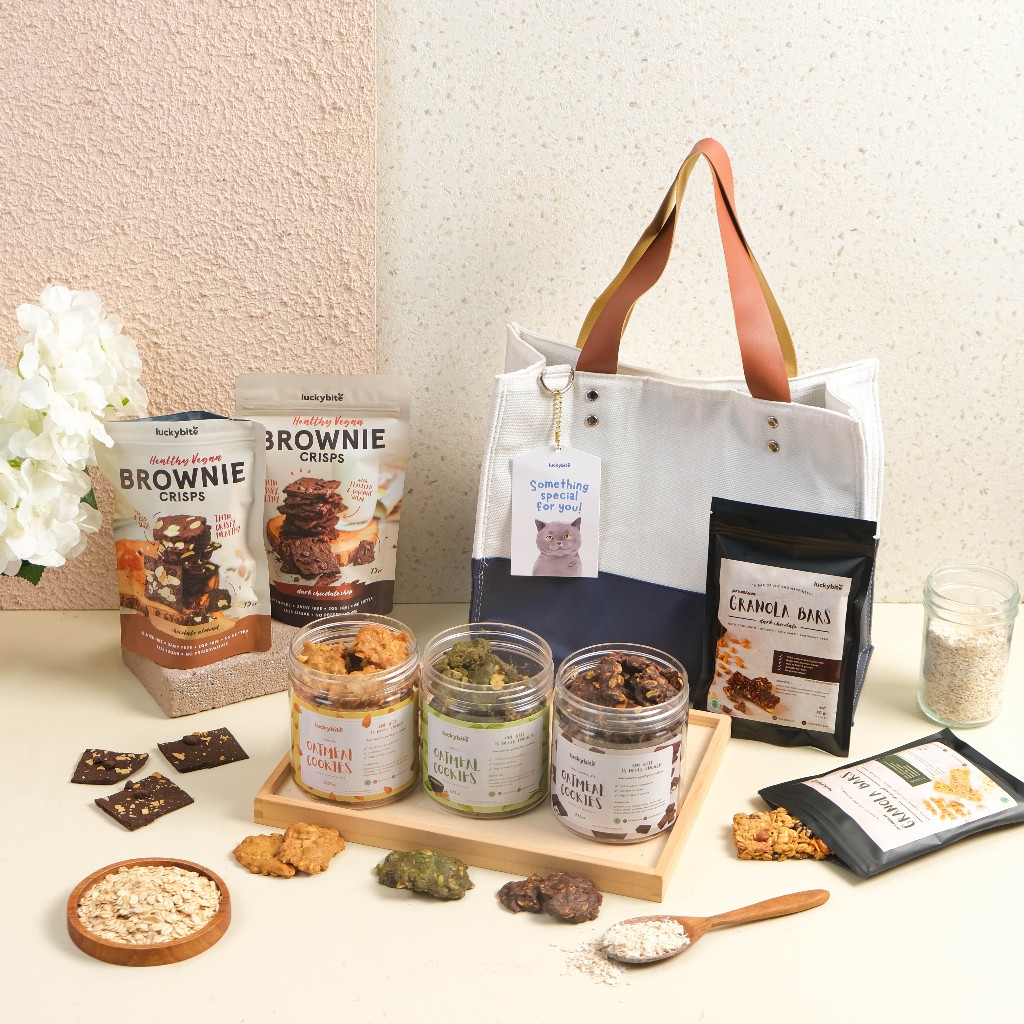 

G&C Hampers / Parcel / Kado - PREMIUM CANVAS BAG / TAS CANVAS - Oatmeal Cookies + Brownie Crisps +
