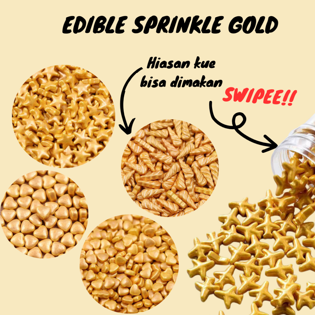Sprinkles trimit springkel 10gr hati bintang unicorn gold emas dekorasi bisa dimakan sprinkle edible