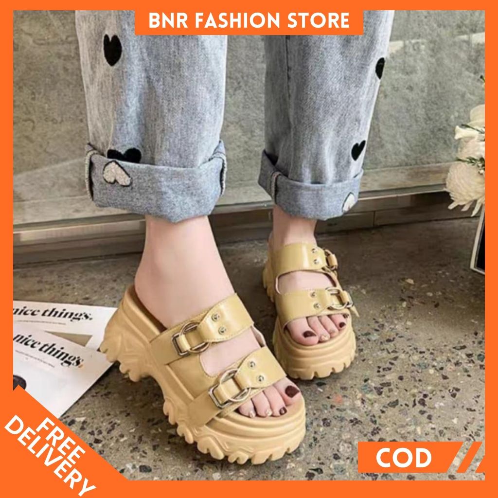 BNR STORE Sandal Wedges Slip on Terbaru Variasi Gesper AP 16