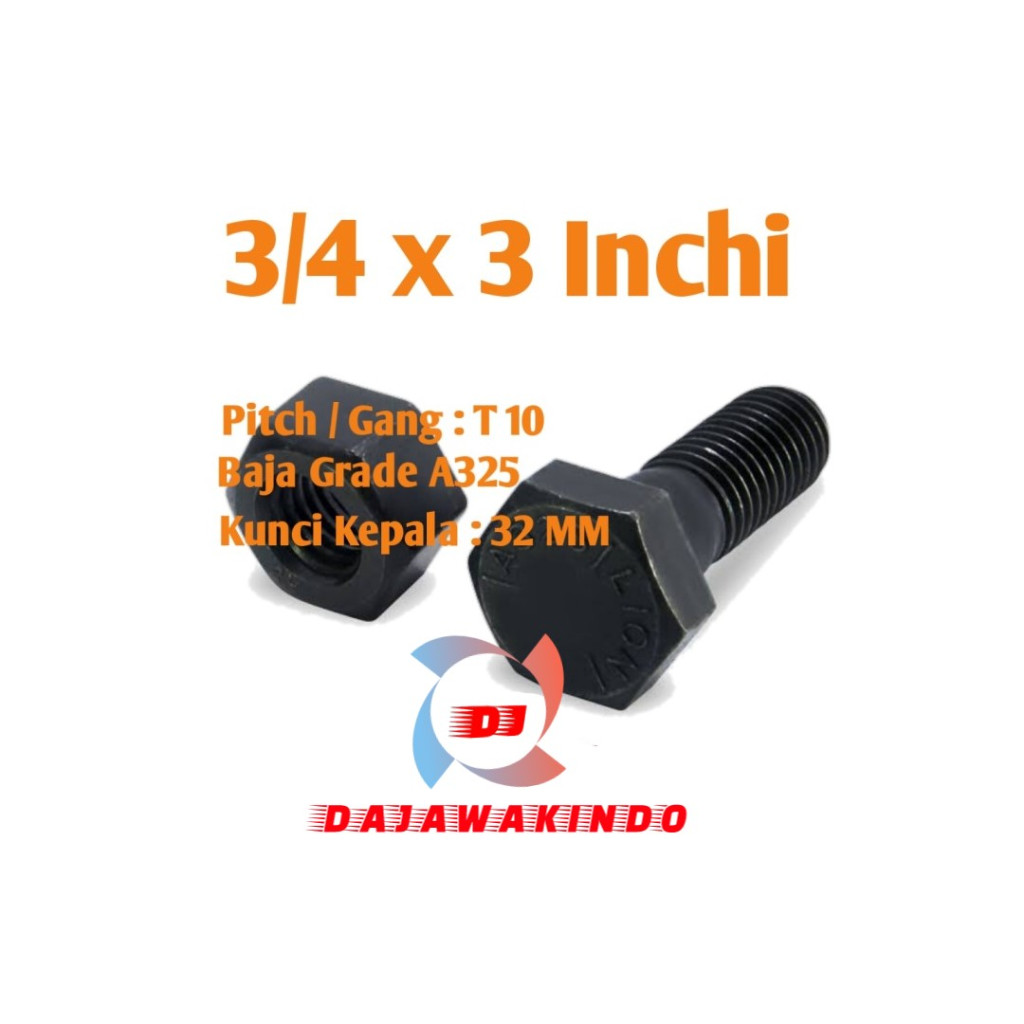 Baut Mur Baja A325 3/4 x 3 Inchi + Mur 2H