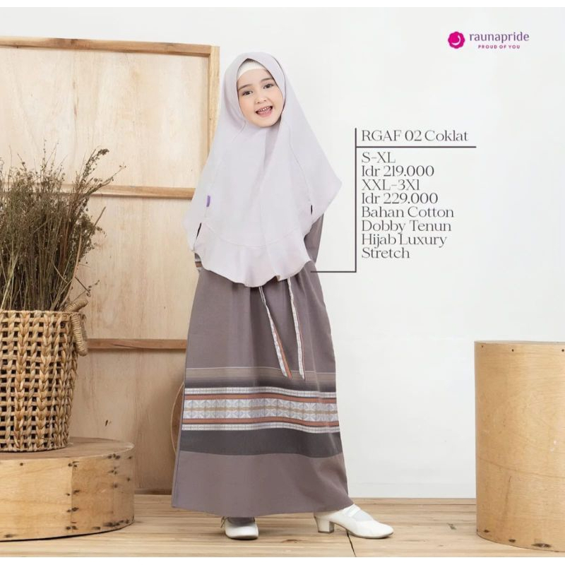 Gamis Anak Cantik Simpel dan Murah RGAF 02 COKELAT ABU HIJAU dan RRF 02 COKLAT BY RAUNA