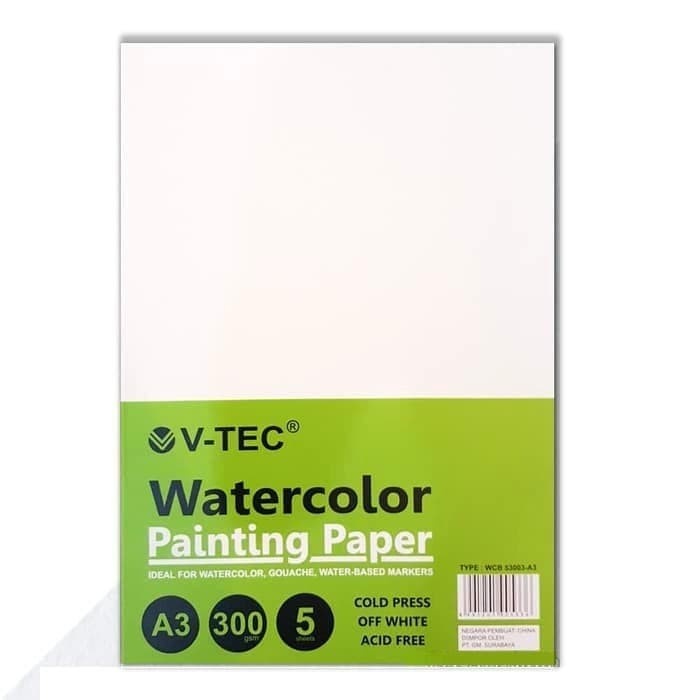 WATERCOLOR PAINTING PAPER / KERTAS GAMBAR LUKIS WATERCOLOR / WATERCOLOUR PAPER A3 V-TEC WCB53003
