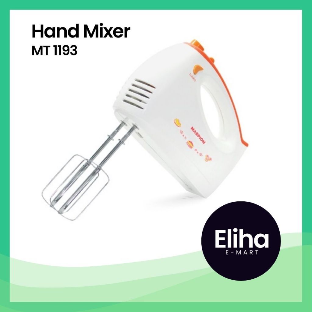 Maspion MT-1193 Hand Mixer Putih 5 Kecepatan Turbo dengan 2 Pengaduk & 2 Pengocok