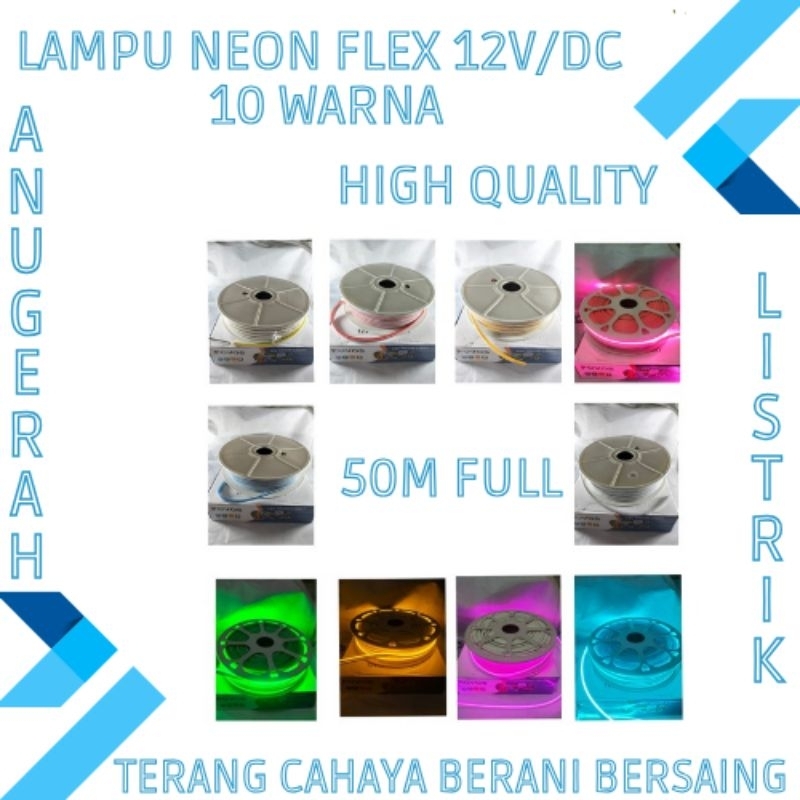 LAMPU NEON FLEX FLEXIBLE SIGN 12V, PANJANG 50M FULL SUPER TERANG (NEON BOX) SPAREPART MOBIL