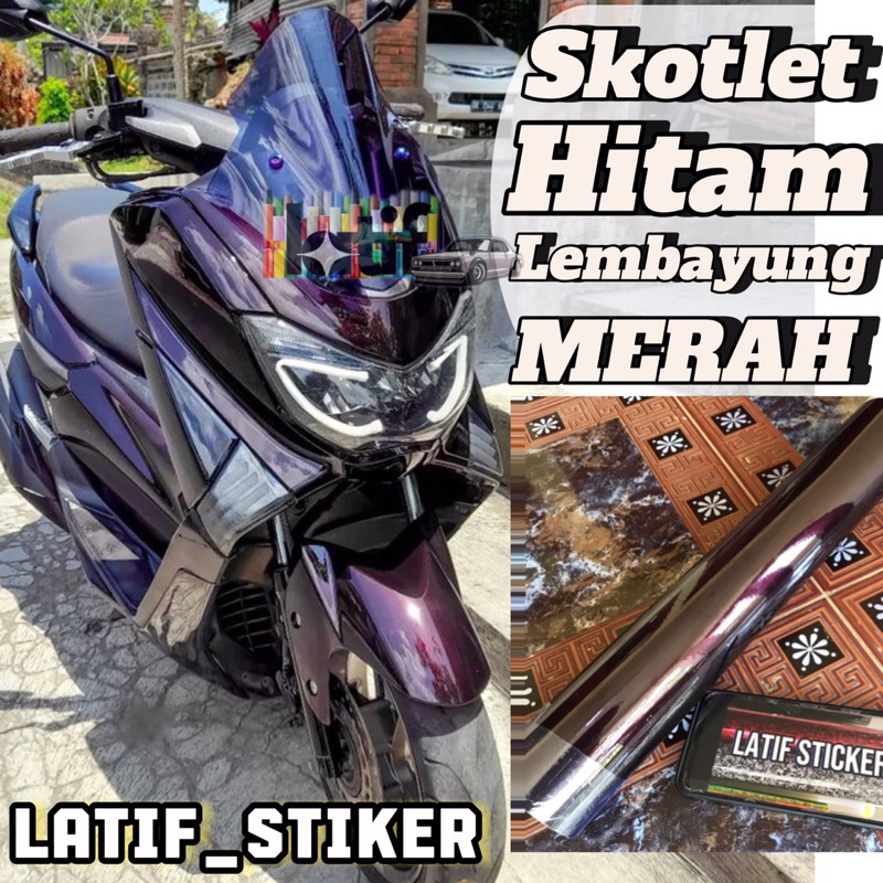 SKOTLET STIKER MOTOR HITAM LEMBAYUNG MERAH SCOTLITE MOONLIGHT RED STICKER LEMBAYUNG MERAH