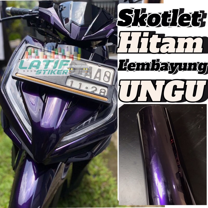 SKOTLET STIKER MOTOR HITAM LEMBAYUNG UNGU STICKER MOONLIGHT PURPLE SCOTLITE HITAM LEMBAYUNG
