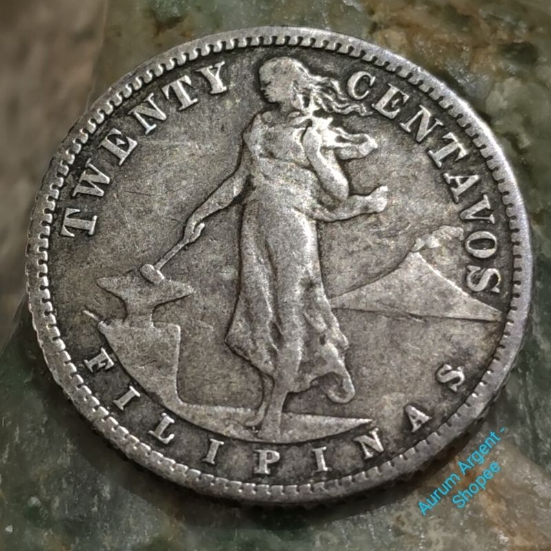 SKK.3-- 1 PC KOIN PERAK KUNO ASLI 20 CENTAVOS FILIPINAS TH 1915. -- SILVER COIN --