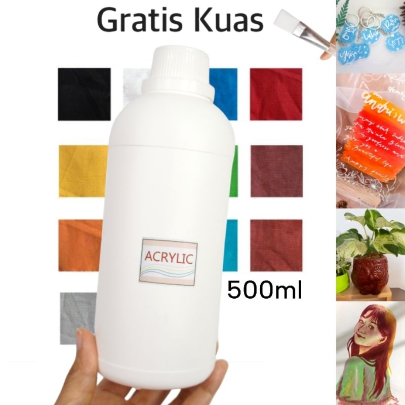 

Cat Acrylic (500ml) Premium Cat Lukis Akrilik waterbased serbaguna multimedia untuk Kanvas Kertas Kayu Styrofoam Mural Tembok Clay Kaca Tanah Liat Gerabah Plastik Kain Kulit Vinyl Batu Gypsum Montessori Anak Acrylic Paint Permanen Waterproof by Ganzel