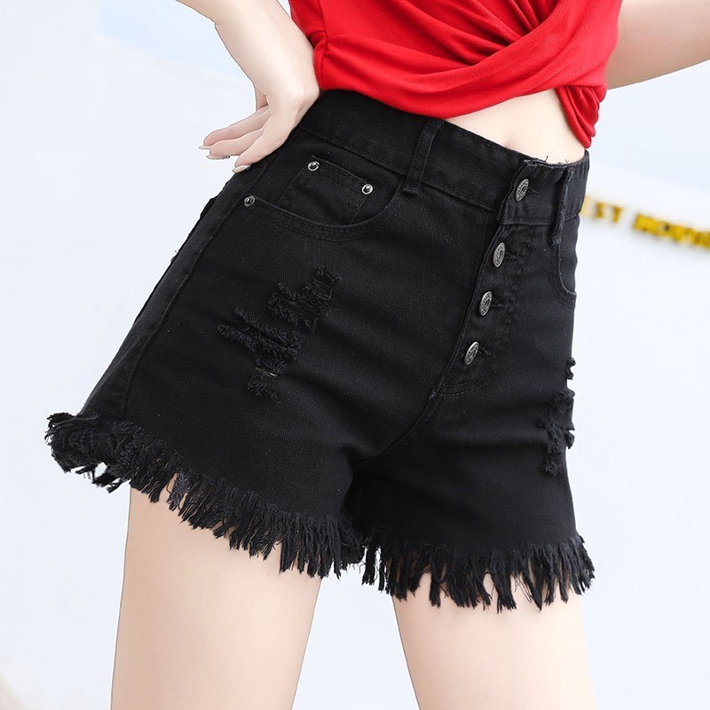 MAGCUN- Short Pants High waist Hot Pants Celana Pendek Jeans Wanita Korea Style Motif Bordir Love