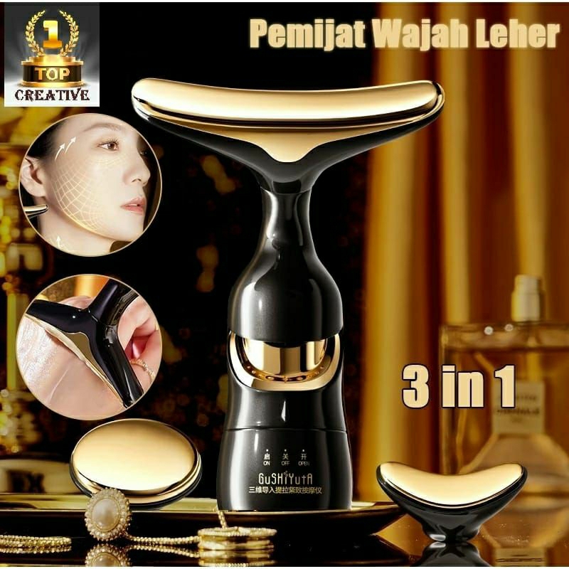 Alat Pijat Pengencang Kulit Wajah 3in1 dan Leher Alat Pijat Muka Neck Eye Face Massager Setrika