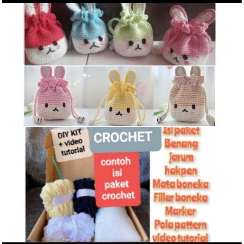 DIY CROCHET KIT Kelinci tas serut AMIGURUMI WITH VIDEO TUTORIAL