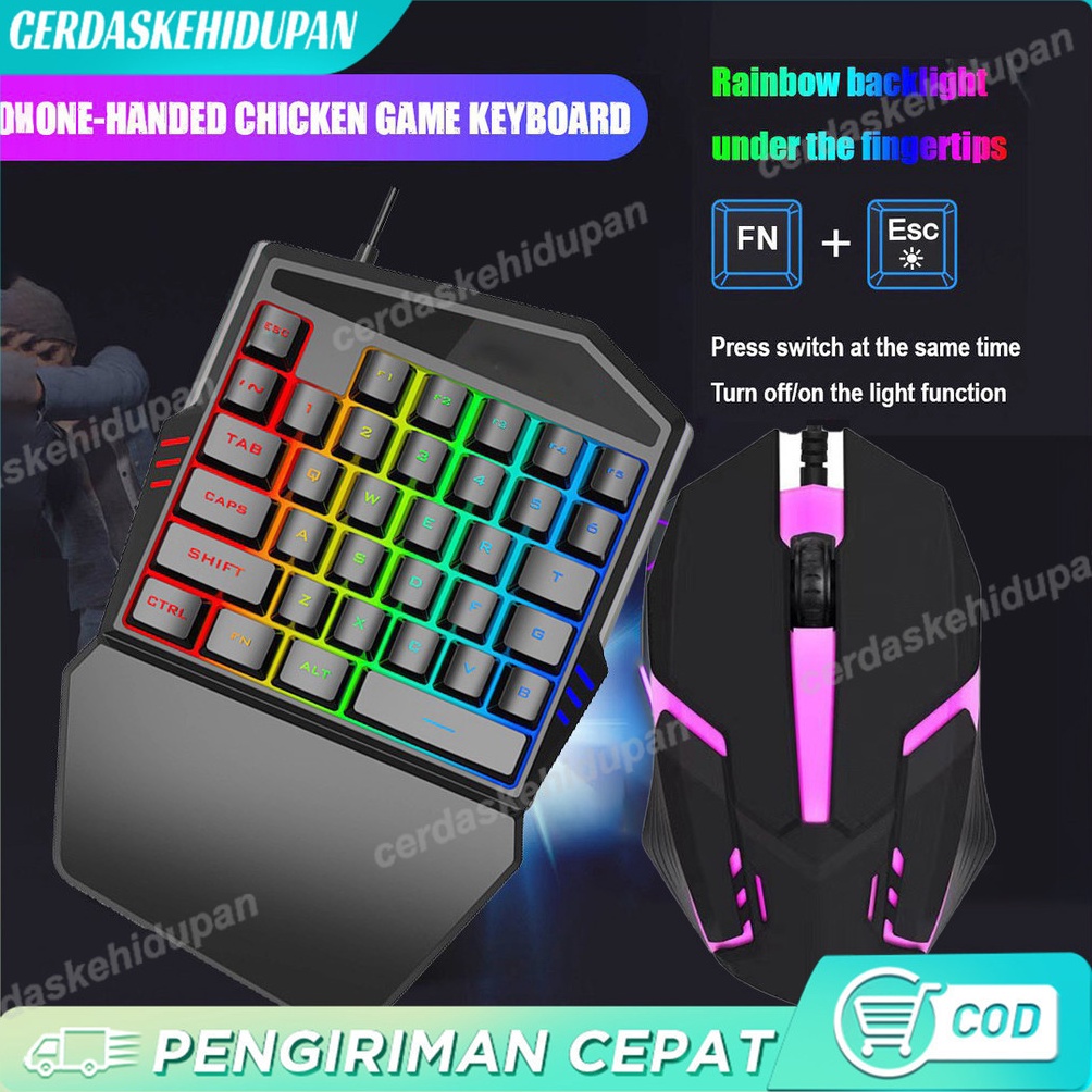 Keyboard Hp Android Game Hp Single Hand Gaming RGB Keyboard Dan Mouse PUBG Keyboard Gaming  Mouse Se