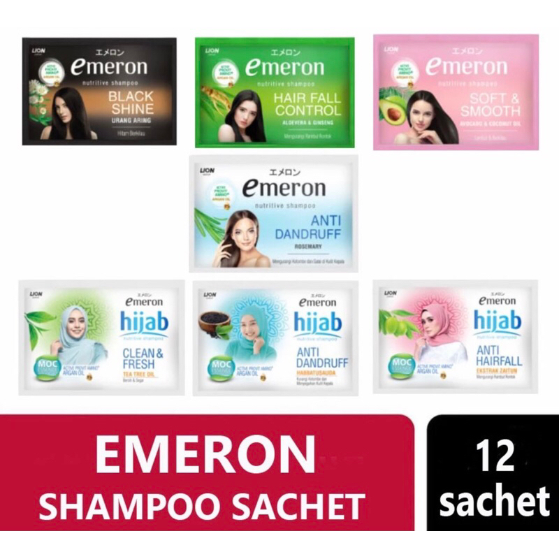 (12 PCS) Emeron Shampoo Sachet 10mL | Black Shine | Anti Dandruff