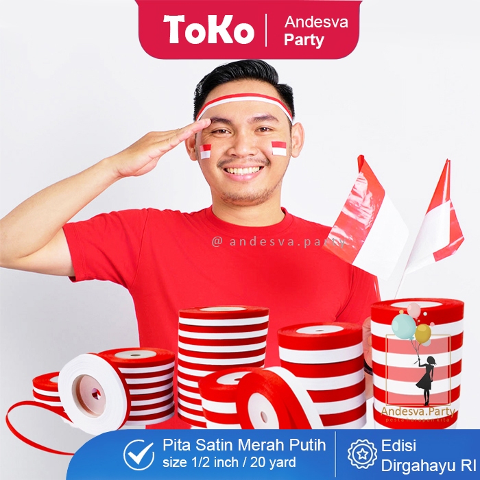 

Pita satin merah putih 1/2 inci / hiasan 17 agustusHUT RI / pita kain / pita agustusan Min Order 10