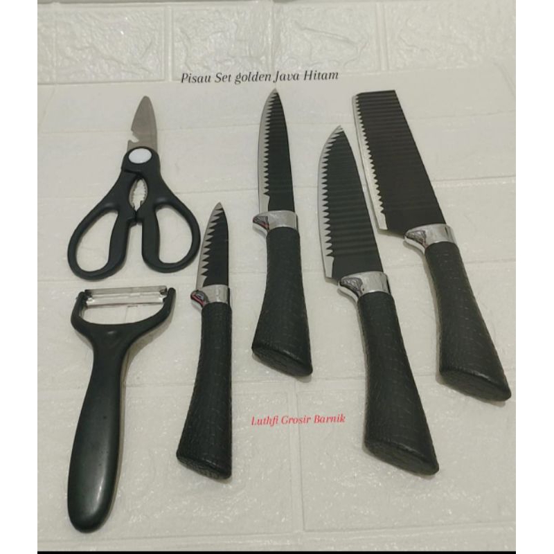 PISAU SET JAVA HITAM KNIFE ISI 6 BAJA