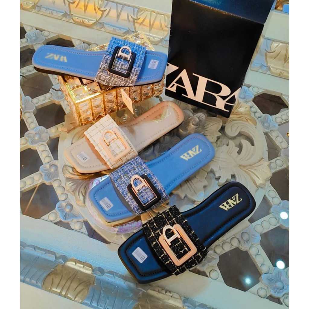 SANDAL SELOP ZARA FLAT D PREMIUM KOREAN STYLE BAHAN TWEET SUPER EMPUK KODE A14B
