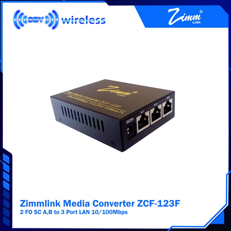 ZCF123F Zimmlink Media Converter 2 Port FO SC AB to 3 Port LAN 11Mbps m Y5R4