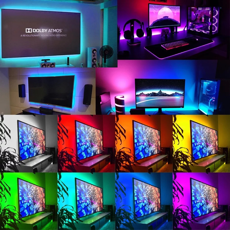 Lampu Gaming RGB LED Strip Lamp Hiasan Mobil Motor Kamar Tidur Tempel Dinding LED Remote Aesthetic