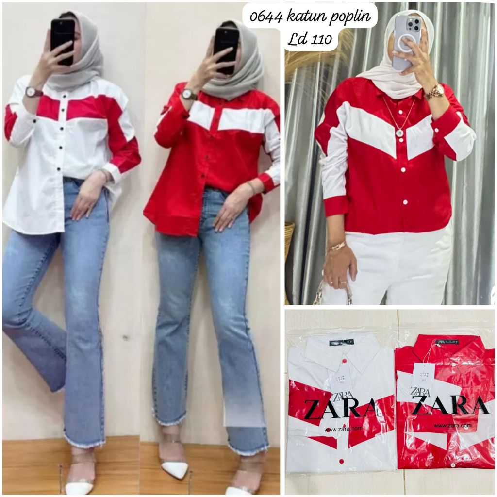 Kemeja ZARA Wanita MERAH PUTIH EDISI 17 Agustus - Kemeja Wanita Kemerdekaan