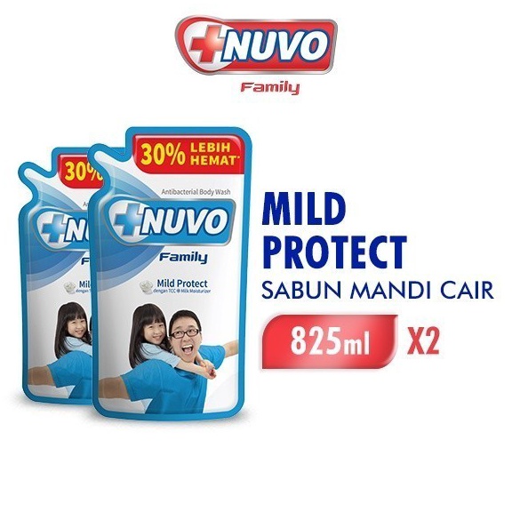 KODE Y86T Nuvo Family Sabun Mandi Cair Mild Protect Biru Pouch 825Ml X2