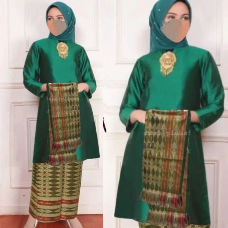 Setelan kebaya kurung tafeta polos dan rok selendang//kebaya kurung polos//kebaya rok dan selendang/