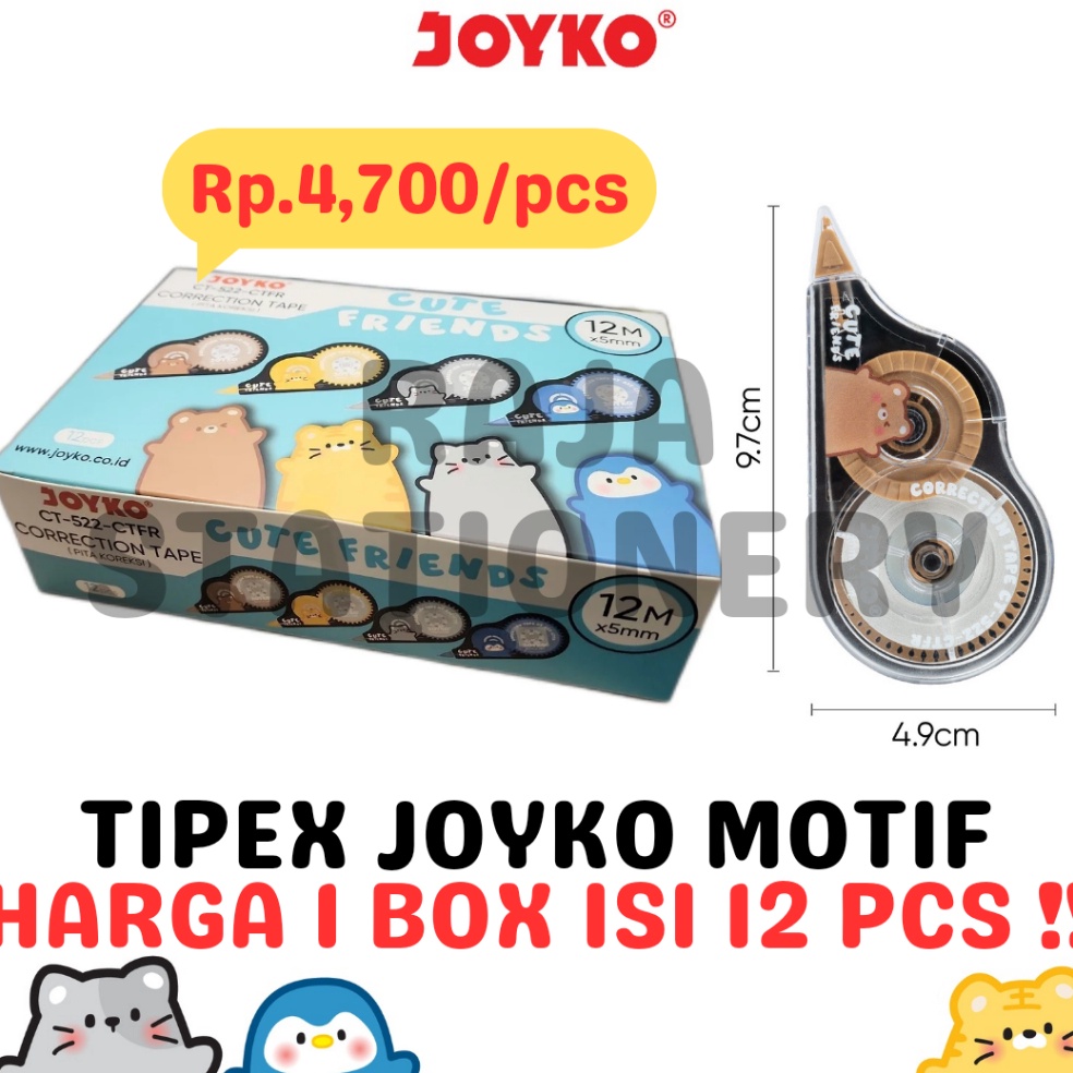 

JOYKO CORRECTION TAPE 12m TIPEX KERTAS JOYKO CT522 MOTIF 12PCS j X3Y4