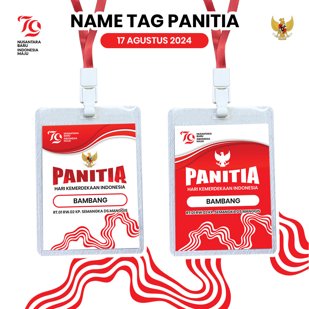 KARTU PANITIA HUT RI 2024 NAMETAG PANITIA 17 AGUSTUS + TALI ID CARD PULLER MIKA PLASTIK
