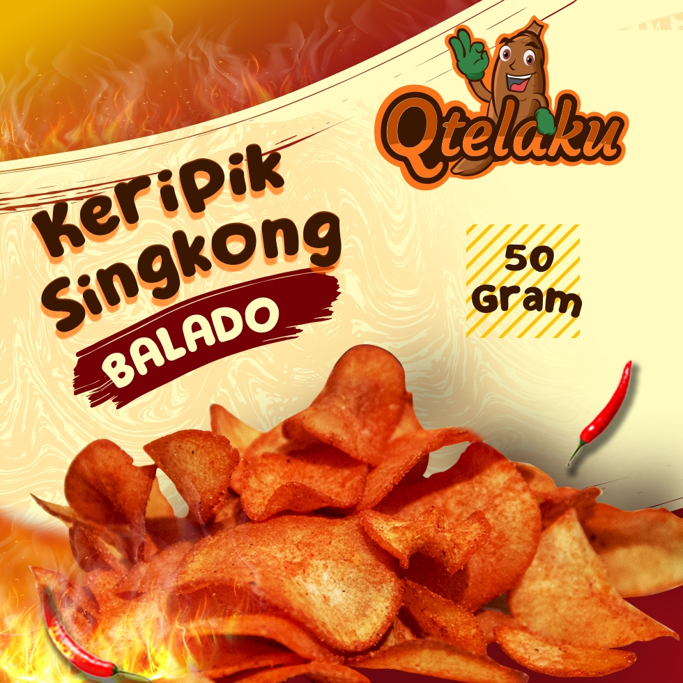 

Keripik Singkong Qtelaku rasa Balado 50 gram, cemilan enak gurih renyah