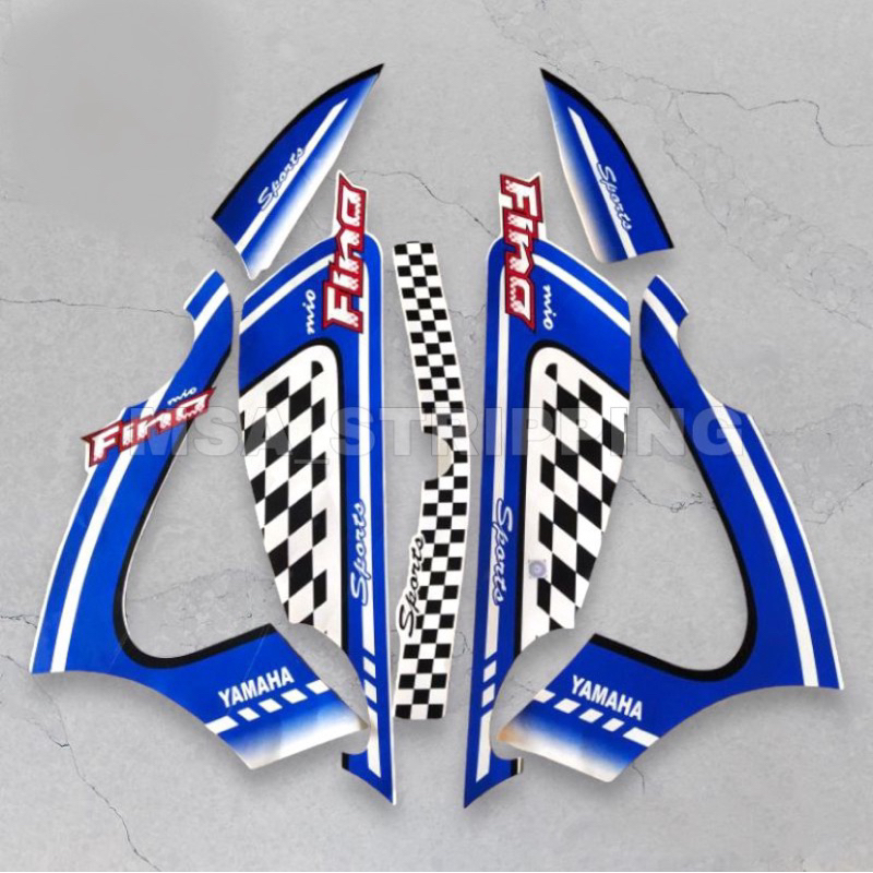 Stripping strip stiker sticker lis polet body Yamaha Mio Fino Sporty Th.2012 Putih Biru striping les