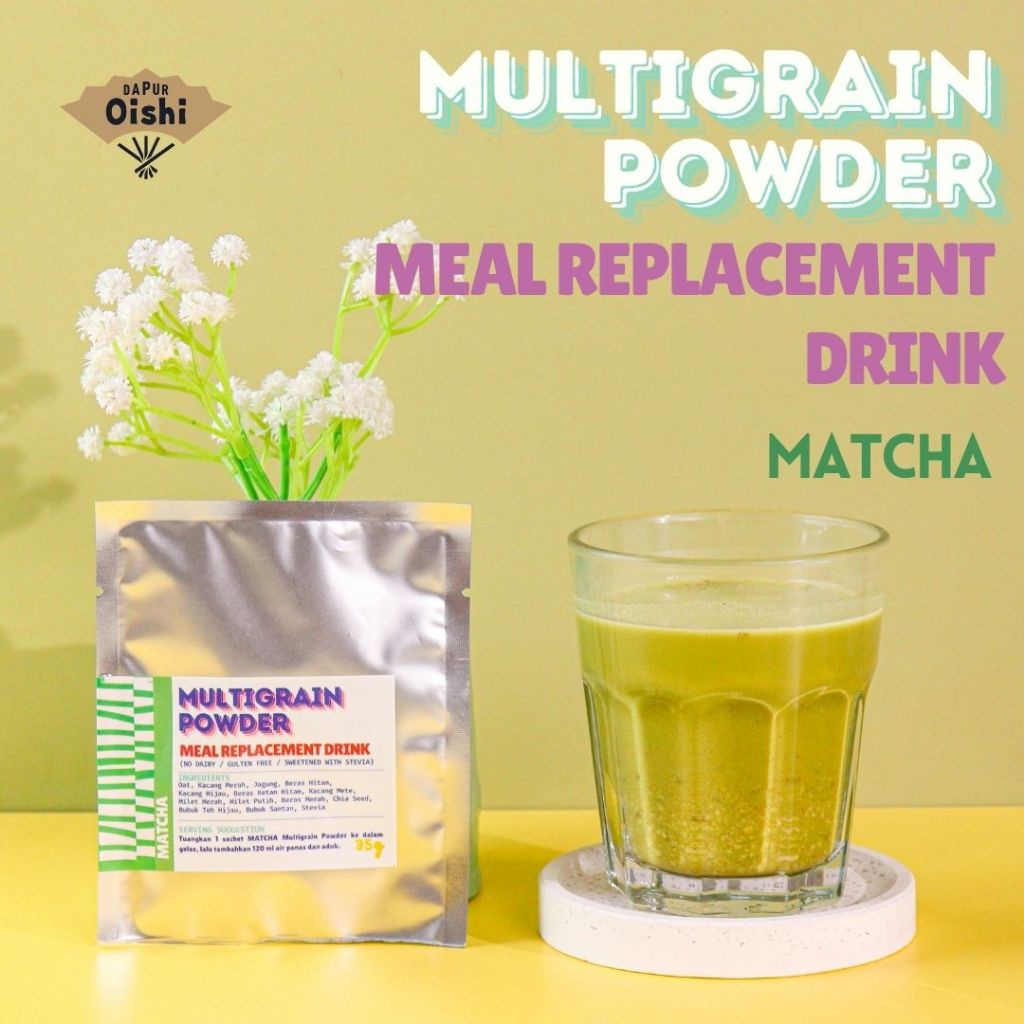 

[ MATCHA ] Multigrain Powder [ Meal Replacement Drink ] 35g sachet | Dairy Free, Gulten Free | Sweetened with Stevia Taro Oat Chia Seed Protein Fiber Diet Lose Weight Fitness Work Out | Dapur Oishi
