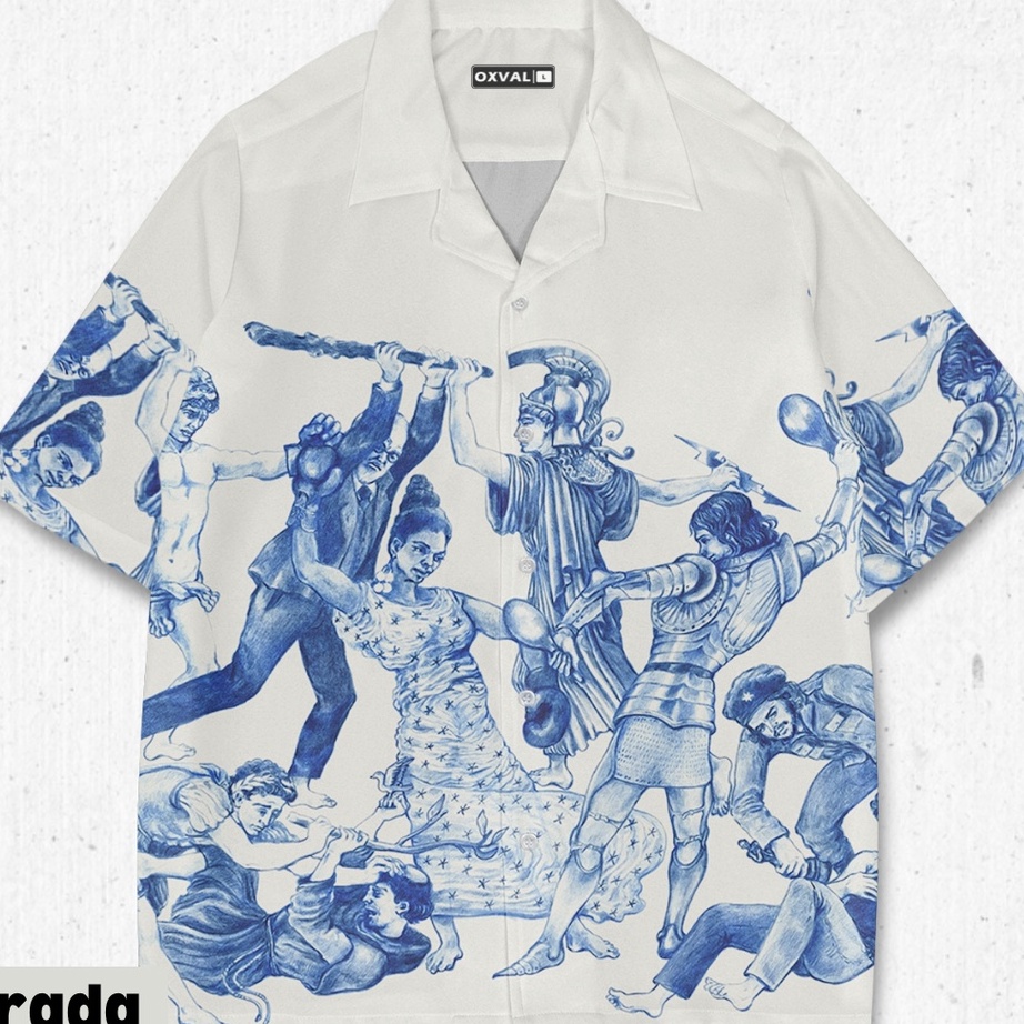 KP8 Kemeja Pria Lengan Pendek Putih Motif Prada